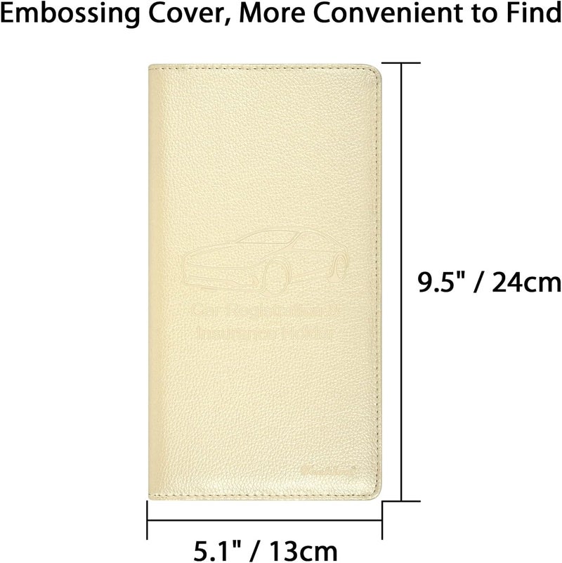 Techion Car Insurance and Registration Holder, 9.5 x 5 Inch PU Leather Vehicle Glove Box Organizer Wallet Case for Insurance Card, Driver License, Paperwork - Champagne - Image 4